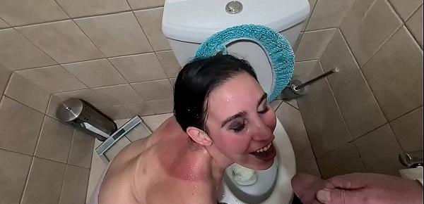  Piss slave loves getting her face and mouth covered in piss, toilet licking